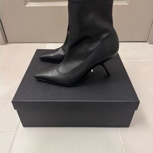 Black Leather Square Toe Stiletto Boots Size 7.5 Like New Piferi Merlin